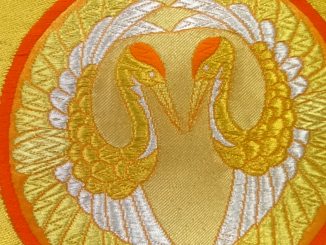  本家加納製　丸に松鶴模様織出し袋帯